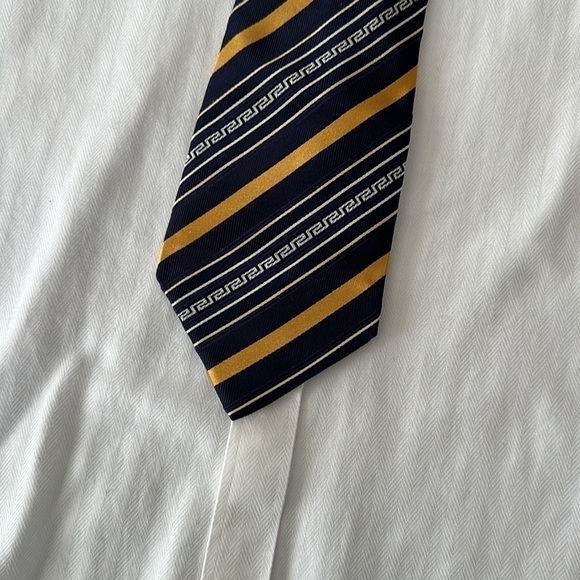 Versace Vintage Silk Greek Key Tie Navy Gold - Picture 3 of 9